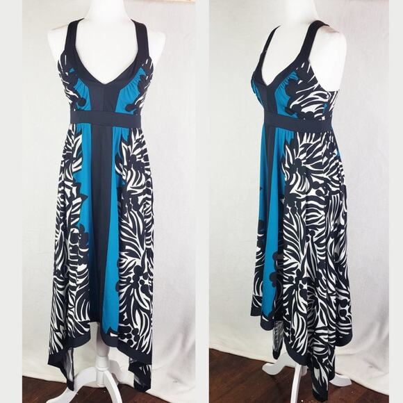 INC International Concepts Handkerchief Dress Women S Stretch Floral Teal Black - Picture 1 of 7